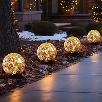 MLKNK Solar Globe Lights Outdoor Waterproof-Solar Balls-Solar Garden Lights-Orbs for Outside 4 Pack Cracked Glass Ball for Lawn Patio Yard Backyard Decorations