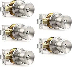 5 Pack Brushed Nickel Door Knobs, Tulip Privacy Door Knobs, Interior Door Knobs for Bedroom Bathroom, Indoor Keyless Doorknobs, Satin Nickel Door Knob Set Interior