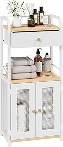 SWTYMIKI 14.57"x32.28" Bathroom Storage Cabinet  Freestanding Storage Cabinet with Doors and Drawer, Bathroom Organizers and Storage for Small Spaces  Ideal for Towels and Toiletries, Natural