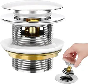 BOTEMY Solid Brass Pop-Up Drain with Overflow for Freestanding Tubs, Tool-Free Installation Bathtub Drain Stopper with Chrome Finish, Big Cap Fit 1.8" Hole, Leak-Proof Heavy DutyChrome