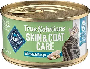 Blue Buffalo True Solutions Skin & Coat Care Wet Cat Food for Adult Cats, Made with Natural Ingredients, Whitefish, 3-oz. Cans (24 Count)