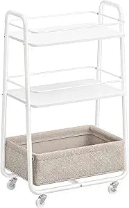 VASAGLE Storage Cart with Fabric Basket, 3-Tier Rolling Utility Cart