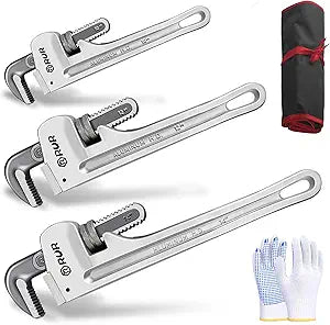 Aluminum Pipe Wrench Set, 10", 12", 14", 3-piece, 40% Lighter, Heavy Duty Adjustable Plumbing Wrench Set, Wider Application Range