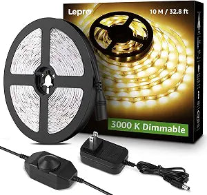 Lepro LED Strip Light, 32.8Ft Dimmable Vanity Lights, 3000K Super Bright LED Tape Lights, 420 LEDs SMD 2835, Strong 3M Adhesive, Suitable for Home, Kitchen, Under Cabinet, Bedroom, Warm White