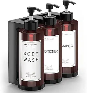 Plastic Soap DispenserWall Mount Shower PumpNo-Drill Wall Mounted Shower Soap DispenserShampoo and Conditioner Dispenser Modern Refillable Shampoo Pump Bottles for Shower Soap