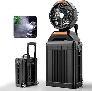 WESTTREE Misting Fan Portable with 15L Large Bucket, 4-in-1 Mist 8 Modes Spray Fan with Retractable Handle & Oscillating Outdoor Camping Fan,36H Runtime, 4-Level Wind Speed/Lighting for Tent