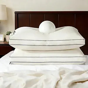 Feather and Down Fiber Firm Bed Pillows Set of 2, 3-Chamber Design with 2 Gusset, Organic Cotton Cover, Hotel Quality Support for Side and Back Sleeper (2,King(20"x36"))