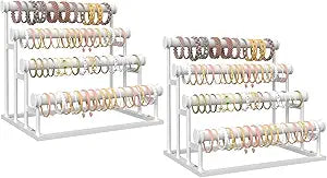 ORLESS 4 Tier Bracelet Holder, 2 Pack Detachable Velvet Jewelry Display Stand, T-Bar Necklace Storage Organizer Display Stand, Metal Bracelet Holder Display for Bangles Watch Scrunchies(White)