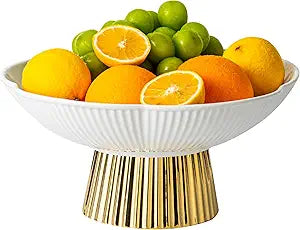 Ceramic Fruit Bowl, 11 Inch Large Table and Tea Coffee Pedestal TrayElegant and Practical Bread and Fruit Footed Bowls for Kitchen Counter, Salad or Dessert Display Trays for Parties(White).