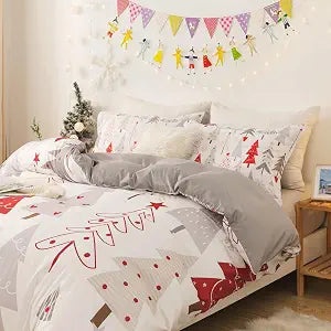 Duvet Cover Set Xmas Theme Delicate Cold Freezing Weather Snowflake Vintage Holiday Pattern Merry Christmas Bedding Set Perfect for Children Lover Family Full Size NO Comforter