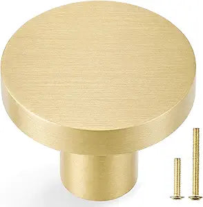 QOGRISUN 20 Pack Gold Cabinet Knobs, Solid Brass Knobs for Dresser Drawers, Brushed Brass Round Kitchen Hardware Heavy Duty, 1 Inch Diameter