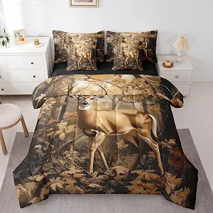 Feelyou Cute Deer Comforter Set with Sheets 7 Piece Twin Size Deer Hunting