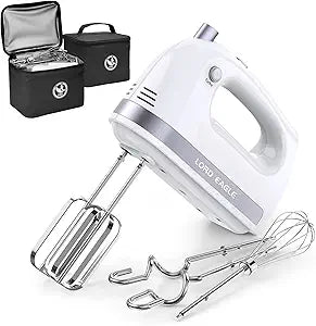 Lord Eagle Hand Mixer Electric Handheld 400W, 5-Speed Lightweight Kitchen Mixer with Stain-resistant & Waterproof Storage Bag, 5 Stainless Steel Attachments for Baking Cake Egg Cream Food Beater