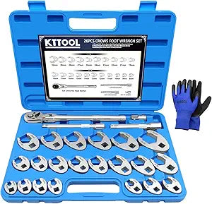 26Pcs Crows Foot Wrench Set 1/2" and 3/8 Drive Flare Nut Crowfoot Set Metric 8-32mm 6 Point Crows Feet Wrenches, Flare Nut Wrench Kit for Removing Nuts from Hard-to-Reach Areas