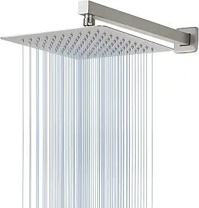 Voolan All Metal Shower Head with Extension Arm, Stainless Steel Waterfall Rainfall Showerheads, High Flow Bathroom Square Rain Shower Head (10 Shower Head with 16 Shower Arm, Brushed Nickel)