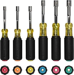 Klein Tools 65456MAGM Metric Magnetic Color-Coded Hollow-Shaft Nut Driver Set, 6-Piece, Heavy-Duty, Color-Coded Hex Sizes 6mm to 13mm, Cushion-Grip Handles, 6-Piece