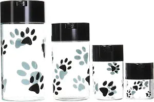 Tightpac America Tightvac Pawvacs Nested Sealed Pet Food and Snack Containers, Clear with Black Paws, Set of 4
