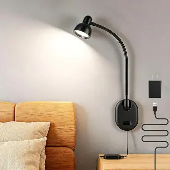 Wall Mounted Reading Light, LED Wall Bedside Lamp with Adapter Black
