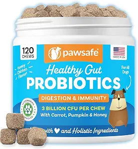 PawSafe Dog Probiotics Soft Chews for Picky Eaters - USA Made, 120 Count - Digestive & Gut Health, Diarrhea, Gas Relief, Allergy & Itchy Skin Support - Natural with Pumpkin - Honey Chicken Flavor