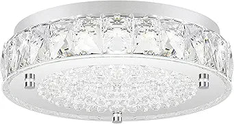 Crystal Chandeliers Flush Mount LED Ceiling Light Fixture, 5000K Daylight White Super Bright 1980LM 11-Inch Dimmable Farmhouse Kitchen Light Modern Ceiling Lamp for Bedroom Bathroom Nursery