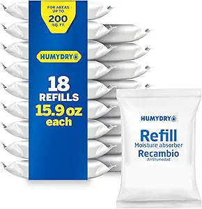 HUMYDRY Moisture Absorber Refills for 15.9 Oz Dehumidifier, 18 Count Unscented Bags, Up to 200 sq ft, Each Bag Lasts Up to 3 Months, Fights Summer Humidity, Pre-Measured Refills