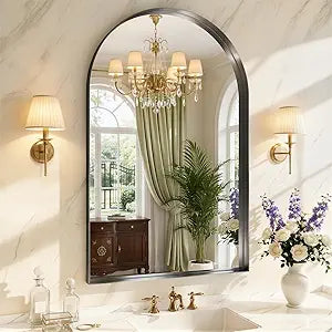 Arched Bathroom Mirror, 30"x48" Black Frame Mirror for Wall Mounted, Arch Bathroom Vanity Mirror with HD Tempered Glass for Bedroom, Living Room, Entry Way, Vanity, Restroom