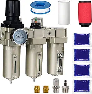 Upgraded 1/2" NPT Industrial Air Compressor Dryer, 3 Stage Water Separator & Oil Water Separator for Plasma Cutter, Paint Spray & Pneumatic Tools, Manual Drain