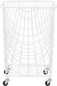 Deco 79 Metal Storage Cart Deep Set Mesh Rolling Laundry Basket , 17" x 17" x 24", White
