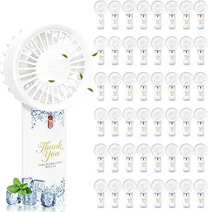 FANPROMS Mini Handheld Electric Fans for Wedding Guests Bulk 48PCS Electric Fan Portable with Flower Prints Thank You for Celebrating Wedding Party Favors for Guests Summer Cool, Battery Not Include