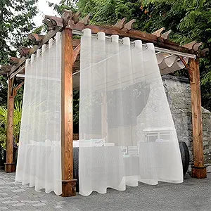 BONZER Waterproof Indoor/Outdoor Sheer Curtains for Patio - 2 Panels Wide Grommet Voile Curtains for Living Room, Bedroom, Porch, Pergola, Cabana, 100 x 84 inch, Beige