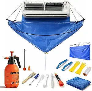 Mini Split Cleaning Kit, AC Cleaning Bag with Reinforced Rod Frame, 2L High Pressure Sprayer & HVAC Tools for Mini Split Air Conditioner & Ducted Units, Large Size, Blue