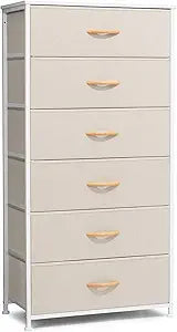 Crestlive Products Dresser for Bedroom with 6 Drawers, Tall Chest of Drawers, Fabric Dressers Bedroom Furniture, Storage Organizer Unit with Bins for Closet, Hallway, Living Room, Entryway(Beige)