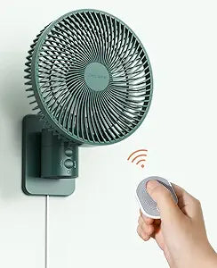 Comoistar Wall Mounted Oscillating Fan with Remote and Timer,8.5 Inch Small RV Fan with 4 Speeds, 90 Oscillation, 120 Adjustable Tilt, 5.92 feet Wire, Quiet Corner Fans for Bedroom, Indoor Bathroom