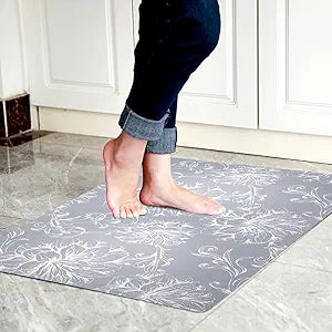 1/10 Inch Ultra Thin 24"35" Large Front Door Mat Indoor Entrance Inside Non Slip, Waterproof Rubber Kitchen Mat and Interior Home Washable Door Mat, Baroque Grey