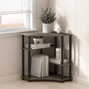 Furinno Turn-N-Tube Storage Shelves, 4-Tier Corner Shelf, Toolless Assembly Display Rack, Corner Bookshelf for Small Space, for Organization and Storage, Living Room, Home Office, French Oak