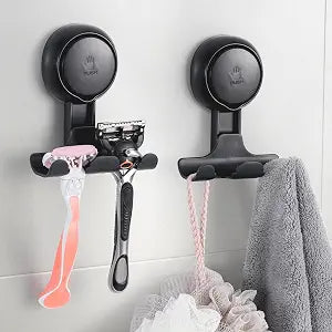 LEVERLOC Razor Holder for Shower 2 Pack, Powerful Suction Cup Hooks, Black