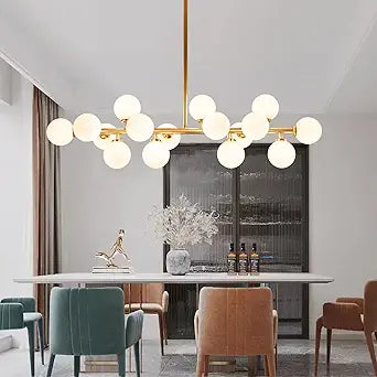 Mid Century Modern Chandelier Gold Linear Sputnik Chandeliers 16-Light Rectangular Pendant Lighting Fixture for Dining Room, Kitchen Island