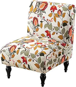Armless Accent Chair Cover Stretch Spandex Slipper Chair Covers Removable Non-Slip Silp Cover for Accent Chairs Without Arms for Living Room Hotel, Set of 1, Orange Leaves