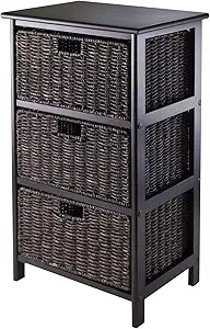 Winsome Omaha Home Storage Rack with 3 Baskets, Stackable Storage Bins for Home Organizing, Functional Furniture for Bedroom, Living Room, Office, Entryway