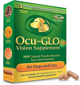 Ocu-GLO PB Vision Supplement for Small Dogs & Cats  Easy to Administer Powder Blend with Lutein, Omega-3 Fatty Acids, Grape Seed Extract and Antioxidants to Promote Eye Health, 30ct Sprinkle Capsules