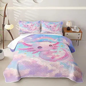 Feelyou Cute Axolotl Quilts for Twin Bed Galaxy Cloud Bed Spreads Soft Bed