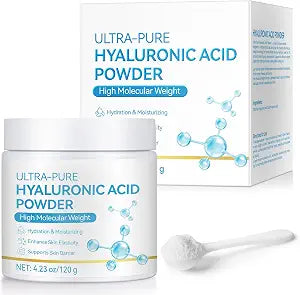 Pure Hyaluronic Acid Serum Powder for Skin & Face, 120G High Molecular Weight Anti Aging Hyaluronic Acid serum, Water Soluble, Fine Powder, Gluten Free - Includes Scoop
