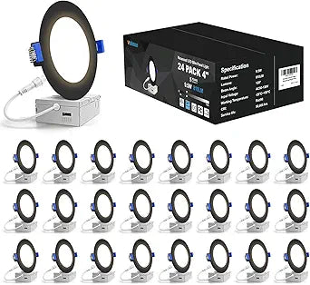 VOLISUN 24 Pack 4 inch Recessed Lighting, 5CCT LED Recessed Light Black, 2700K-5000K Selectable, 9.5W Eqv 80W, 810LM Dimmable Canless Wafer Downlight, LED Ceiling Light ETL Certificated