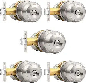 Probrico Brushed Nickel Door Knobs, Privacy Door Knob for Bathroom Bedroom, Interior Door Knobs with Thumb Turning Locking Button, 5 Pack