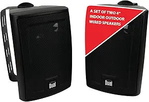 Dual Electronics LU43PB 4" 3-Way High Performance Outdoor Indoor Wired Speakers | Effortless Set Up | Home, Pool, Patio, Garage Use | Weather & UV Resistant | Expansive Stereo Sound Coverage | Black