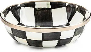 MACKENZIE-CHILDS Enamel Relish Dish, Decorative Bowls for Home Decor, 4.5 Inches, Black-and-White Courtly Check