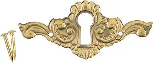 Elegant Stamped Brass Decorative Keyhole Cover | 2 1/2" W x 1 1/8" H | Keyhole Escutcheon Plate for Cabinet Door, Dresser Drawers, Desk | Antique Furniture Hardware | KC17-B