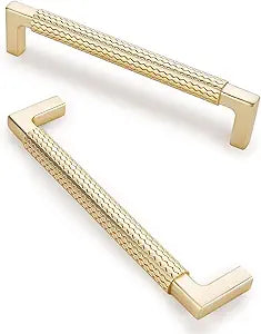 10 Pack 5 inch(128mm) Brushed Gold Cabinet Pulls Knurled Cabinet Handles Cupboard Handles Kitchen Cabinet Hardware for Cupboard Drawer Pulls