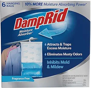 DampRid Fragrance Free Hanging Moisture Absorber, 15.4 oz., 6 Pack - Eliminates Musty Odors for Fresher Air, Ideal Moisture Absorbers for Closet, 10% More Moisture Absorbing Power*