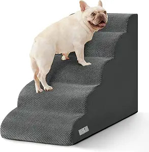 Airpanda 5 Step Dog Stairs for High Bed  Pet Steps for Small Dogs, Non-Slip Dog Ramp with Washable Cover, Pet Ladder for High Beds,Grey